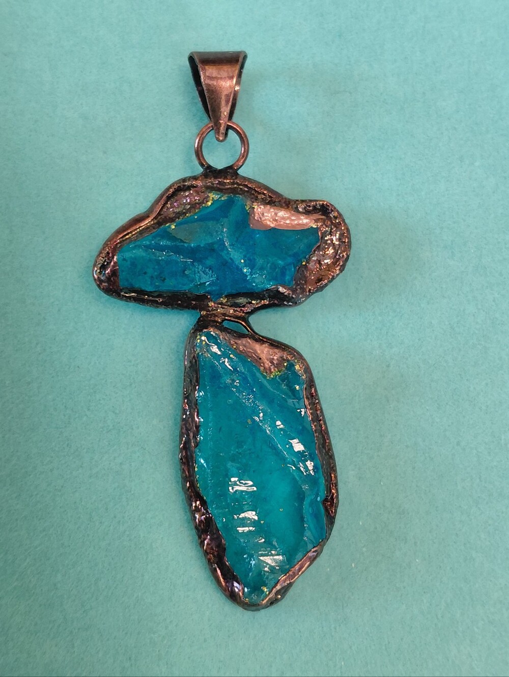 Neon Blue Apatite Electroformed Pendant